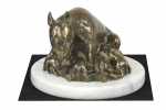 Bull Terrier, Bully II - dog figurine, statue on white marble, trophy for Art-Dog dog show exhibition pruun
