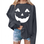 Naiste vabaajamood Halloweeni printidega pikkade varrukatega O-kaelusega dressipluusid M oranž