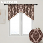 Klassikaline žakaarhelmestega varraste tasku lillemustriline kardin aknaklaasi kardin kodukaunistuseks NAPEARL A Pair W91cm x L91cm pruun