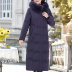 P&auml;ris karusnahast kraega keskealiste naiste pikad udunjoped talveks, vintage, pluss suuruses parkad, elegantsed paksud soojad puhvjakid, naiste &uuml;leriided 3XL tumelilla v&auml;rv