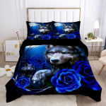 Moodne tekikott Wolf Blue Rose Print voodipesukomplekt Pehme tekikott magamistoa k&uuml;lalistetuppa 1 * tekikott + 2 * padjap&uuml;&uuml;r 135X200cm