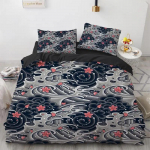 Laine Tekikott Komplekt Hokusai Muster Jaapani Ukiyoe Tekikott Orientaalne Sket&scaron;istiil Ookean Queen Twin Pol&uuml;ester Voodipesukomplekt 140x210cm 2pcs