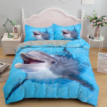 3D Dolphin In Blue Sea Queen King Size voodipesukomplektid Loomade &Uuml;hekordne tekikott Lastele T&auml;iskasvanute voodi Pol&uuml;esterst voodiriided 140x210cm 2pcs