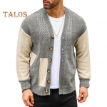 S&uuml;gistalv meeste kampsun taskutega &Uuml;herealine V kaelus Colorblock n&ouml;&ouml;bid Kootud Pikad varrukad Elastne kudum Paks jakk M hall