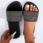 Naiste sussid Uued suvised naiste sandaalid Kristallglitteriga lamedad pehmed bling naiste kommi pl&auml;tud siseruumides naiste slaidid rannajalatsid 43 must