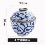 4-tolline Jaapani stiilis kaanega kauss, keraamiline k&auml;sitsi maalitud v&auml;ike hautamispott kaanega Veekindel linnupesa supitass