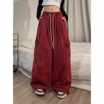 Mood n&ouml;&ouml;riga vabaaja baggy cargo teksap&uuml;ksid naiste riided sirge laia s&auml;&auml;rega dressip&uuml;ksid naiste p&uuml;ksid XXXXL punane