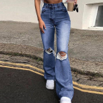 Naiste taskutega teksap&uuml;ksid laia s&auml;&auml;rega, aukudega ja kergelt alt laienevad teksad XL