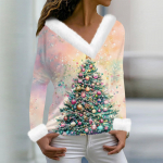 Naiste T-s&auml;rk Tee-J&otilde;ulus&auml;rk pikkade varrukatega pidulik j&otilde;ulutr&uuml;kiga fliiskrae V-kaelus XL