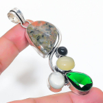 Unakite, Diopside Handmade 925 Sterling Silver Jewelry Pendant 3.07 y3o84