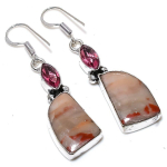 Cappuccino Jasper, Rubillite 925 Sterling Silver Jewelry Earring 2.05 z7u23