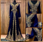 Meresinine Abaya Farasha Dubai Maroko kleit Kaftan Georgette Pulmad XL tumesinine v&auml;rv
