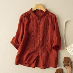 Seitsme veerandvarrukaga tikitud puuvillane linane s&auml;rk Naiste kunstiline retrodisain sense top kevadsuvise s&auml;rgi jaoks M