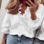 Naiste topid ja pluusid, elegantsed volangid, pikkade varrukatega valge OL-s&auml;rk Naiste &uuml;hev&auml;rvilised Chemise Femme Blusa Feminina t&auml;navar&otilde;ivad S