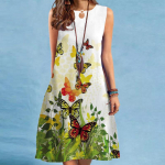 2023 Naiste Euroopa ja Ameerika Varrukateta Tr&uuml;kimustriga Pikk Kleit Medium