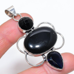 Natural Black Onyx, Spinel 925 Sterling Silver Jewelry Pendant 2.76 l1g30