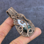 Natural Moss Agate Gemstone Handmade Copper Eire Wrap Jewelry Pendant 2.64 h2i65