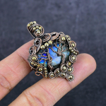Natural Labradorite Gemstone Copper Wire Wrap Jewelry Pendant 2.05 q8s12