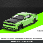 1/32 m&otilde;&otilde;tkava Dodge Challenger Hellcat SRT sulamist auto mudel heli ja valgusega t&otilde;mmatav metallist m&auml;nguauto poisi kingitus kollektsioon miniatuurauto roheline