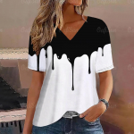 Gradient V-kaelusega l&uuml;hikeste varrukatega T-s&auml;rk Moodne naiste T-s&auml;rk Prindiga Basic Tops T&auml;navar&otilde;ivad Suvised &uuml;lisuured riided Naiste T-s&auml;rgid S