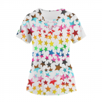 Naiste l&uuml;hikeste varrukatega V-kaelusega koomiksimustriga topid t&ouml;&ouml; T-s&auml;rgid M kollane