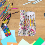 Pencil Pouch Stationery Rose Pattern Roll up Multifunction Marker Pen Case Bag for Women