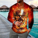 Vintage pikkade varrukatega T-s&auml;rk Meestele 3D Skull O-kaelusega T-s&auml;rgid T&auml;navahip-hop T-s&auml;rgid Suurem&otilde;&otilde;dulised T-s&auml;rgid Meeste R&otilde;ivad Camiseta S