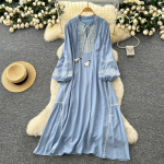 Stiilne Vintage Pikkade Varrukatega L&otilde;tv Kitsas Elegantne Haldjas Korea Mood Boho Suvekleit Naiste R&otilde;ivad Pikk Kleit One Size kollane