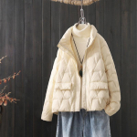 Winter Pure Color Pressing T&otilde;mblukuga P&uuml;stikrae Valge Pardi sulejope Naiste mantel L valge