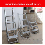 T&ouml;&ouml;stusliku kaubaveo lifti redel: Mitmeotstarbeline k&auml;sipuuga trepp koduseks ja tehniliseks kasutamiseks - 2 v&otilde;i 3 astmega, raudkonstruktsioon. Add 2 wheels