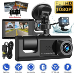 3 kaamera objektiiviga auto DVR 3-kanaliline armatuurkaamera HD 1080P armatuurkaamera kahe objektiiviga armatuurkaamera videosalvesti, must kast 24h parkimise j&auml;lgimine Front & interior & Rear must