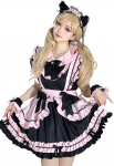 Neiukese gooti ettekandja cosplay kost&uuml;&uuml;m volangidega Lolita stiilis, puhas ja t&auml;iuslik kohvikutesse ja l&otilde;bustuspargi &uuml;ritusteks, l&uuml;hike must ja roosa, k&otilde;rvade suurus [Shangki]