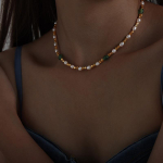 Mitmev&auml;rviline looduskivist ja mageveep&auml;rlitest segatud kaelakee naistele 18k kullaga kaetud roostevabast terasest kaelakeed Naiste Choker kuld