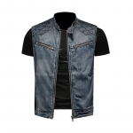2026 Meeste Mootorrattur Biker Denim Vest Vintage Sinine Tikand T&otilde;mblukud Taskud Varrukateta Jakid Punk Cowboy Mood V&ouml;&ouml;ga Vest L sinine