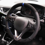 Hand Sewing Suede Leather Car Steering Wheel Cover Accessories For Opel Astra(K) Corsa(E) Crossland X Grandland X ignia Black Thread