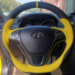 For Hyundai Genesis Coupe 2010-2016 Rohens Coupe 2009 hand stitched Black Yellow leather car steering wheel cover 1