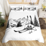 Suusatamine TekikottTalvine Valge Lumehelves Suusataja Voodipesukomplektid Lastele Teismelistele T&auml;iskasvanutelePatchwork Sinine Ruuduline Sporditeemaline Tekikate EU Single(135*200cm)3pcs white