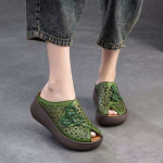 Naiste Kingad Moodsad Paksude Taldadega Sussid Suvised Pehmest Nahast Sandaalid Naiste Retro Vabaaja Kingad Rannakala Suuga Sussid Zapatos 35 roheline