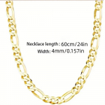 Klassikaline Figaro Kett Link Kaelakee Meestele 14K Kullatud 4mm Lai Kuuba Curb Link Kett Ehted Kingitus 60cm