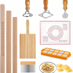 Pasta valmistamise komplekt 10 osa, puust pasta valmistamise t&ouml;&ouml;riistad taignarulli ja -lauaga, ravioli tempel ja pelmeenide ravioli vormikomplekt Itaalia pasta, ravioli jaoks 10pcs