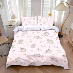 MINISO-Kass Tekikott Padjap&uuml;&uuml;r Voodipesukomplekt Multikas P-PusheenS Kass T&auml;iskasvanud Poiss T&uuml;druk Magamistoa Kaunistus Lapsed 90x200cm gray
