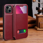 Smart View akna ja ehtsast nahast &uuml;mbris iPhone 16 Pro 17 Pro 15 14 13 12 11 XR XS Max 7 8 Plus SE 3 jaoks, magnetiline klapp-rahakott For iPhone 17Pro veinipunane v&auml;rv