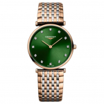LONGINES Elegantne seeria Kvartsliikumine 30 meetrit veekindel Naiste k&auml;ekell 29mm Roheline sihver Roostevabast terasest korpus Roostevabast terasest rihm L4.512.1.08.7 roheline