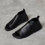 Naiste suvised uued nahast lamedap&otilde;hjalised avatud varba sandaalid pehme tallaga libisemiskindlad kerged madalad slip-on sandaalid katavad kandu vabaaja sandaalid 35 must