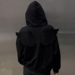 TrendHub Naiste Hall Ingeltiiva Tikitud Huppar Armas Kawaii Pullover Dressipluus Tiiva Kaunistus Seljal Y2K T&auml;nav Harajuku L&otilde;tv Pullover S must