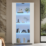 Klaasuksega vitriinkapp, 4 riiulit ja reguleeritav LED-valgustus &ndash; Moodne disain elutuppa, Valge, 80&times;36&times;150cm 80 x 36 x 150 cm valge