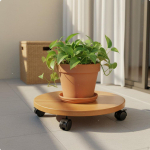 &Uuml;mar Lillepoti Alus Ratta ja Tugeva Puidust Taimeveorattaga Mitmeotstarbeline Natural Wood 25CM