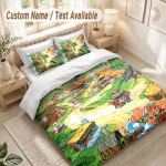 Asterix & Obelix Voodipesukomplekt, 1 tekikott & 2 padjap&uuml;&uuml;ri Pehme Mugav Magamistoa Kodu Tekstiil Dekoratsioon 135cmx200cm white
