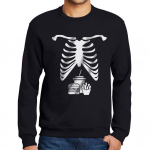 Meeste tr&uuml;kitud graafiline dressipluus Skeleton Junk Food Belly Xray Tee Halloween Gift Deep Black S l&auml;bipaistev must v&auml;rv
