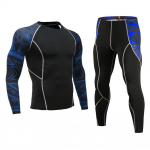 Spordidress 2 tk/komplekt Meeste tr&uuml;kitud spordir&otilde;ivad kompressioons&auml;rk p&uuml;ksid Fitness sukkp&uuml;ksid Rashguard M sinine